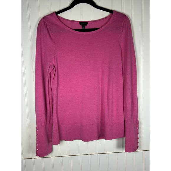 Talbots 100% merino wool hot pink, Barbie preppy buttons round neck office Sz L - Picture 1 of 9